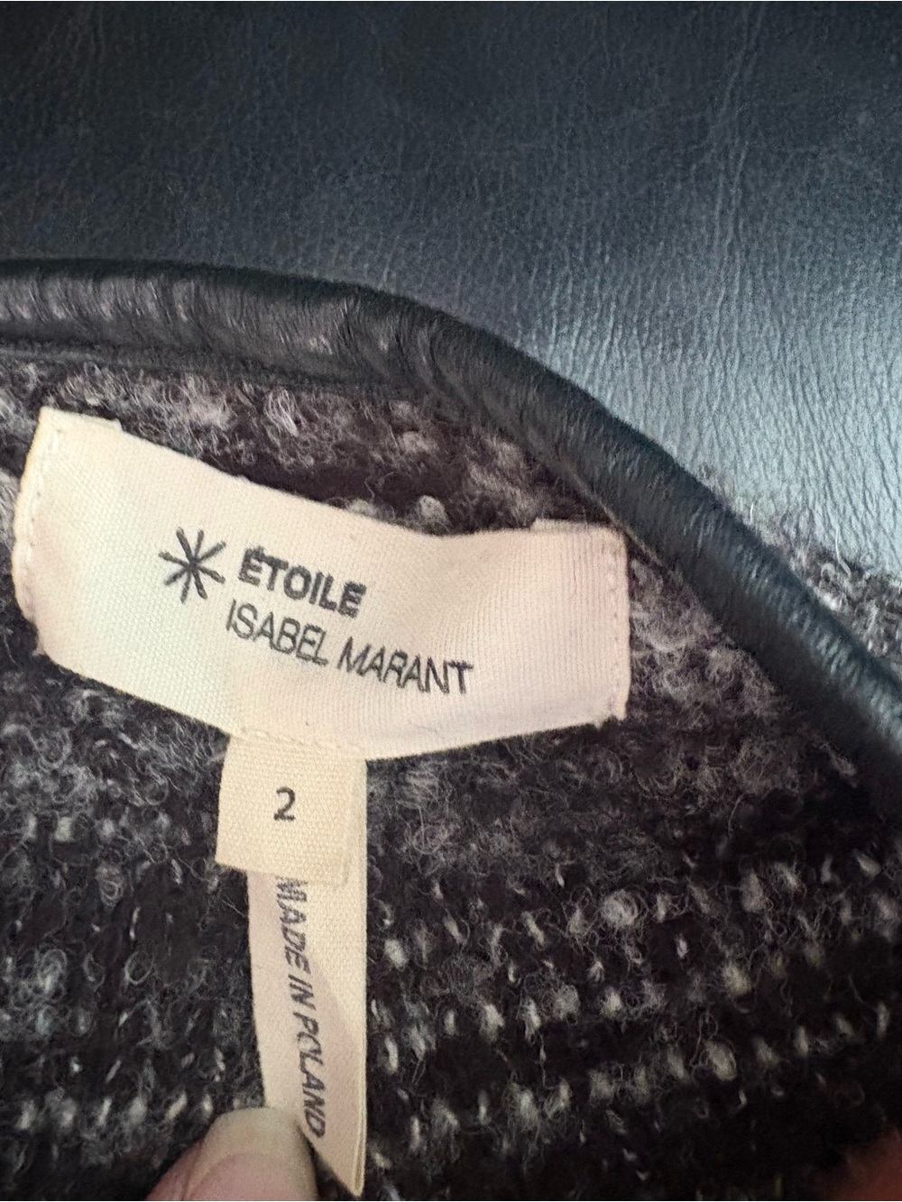 Isabel Marant wool blend mini skirt, Lambs leather trim Black+cream boucle zip - Picture 3 of 5